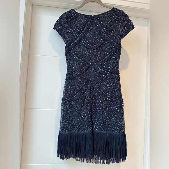 Aidan Mattox Navy Sequin & Bead Mini Dress - Picture 3 of 3
